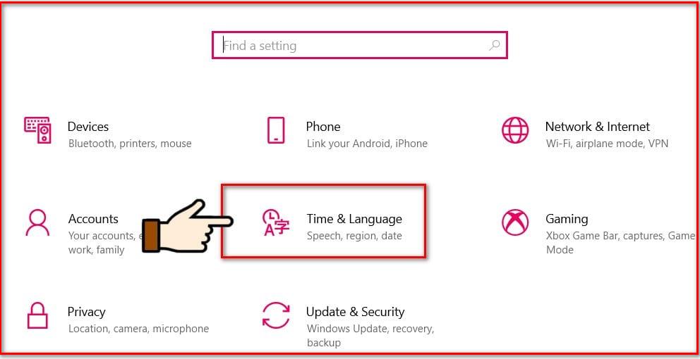hình tích chọn mục time and language